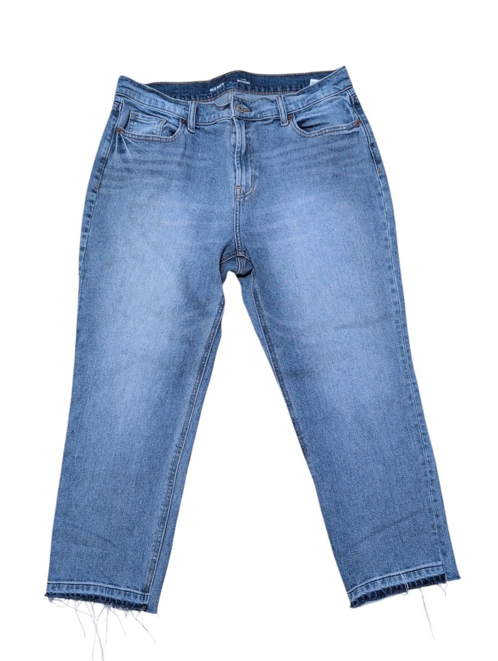 Old Navy Mid Rise Boyfriend Jeans Light Medium Wash Raw Hem Size 10